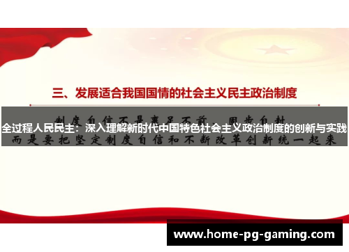 全过程人民民主:深入理解新时代中国特色社会主义政治制度的创新与实践 全过程人民民主:深入理解新时代中国特色社会主义政治制度的创新与实践